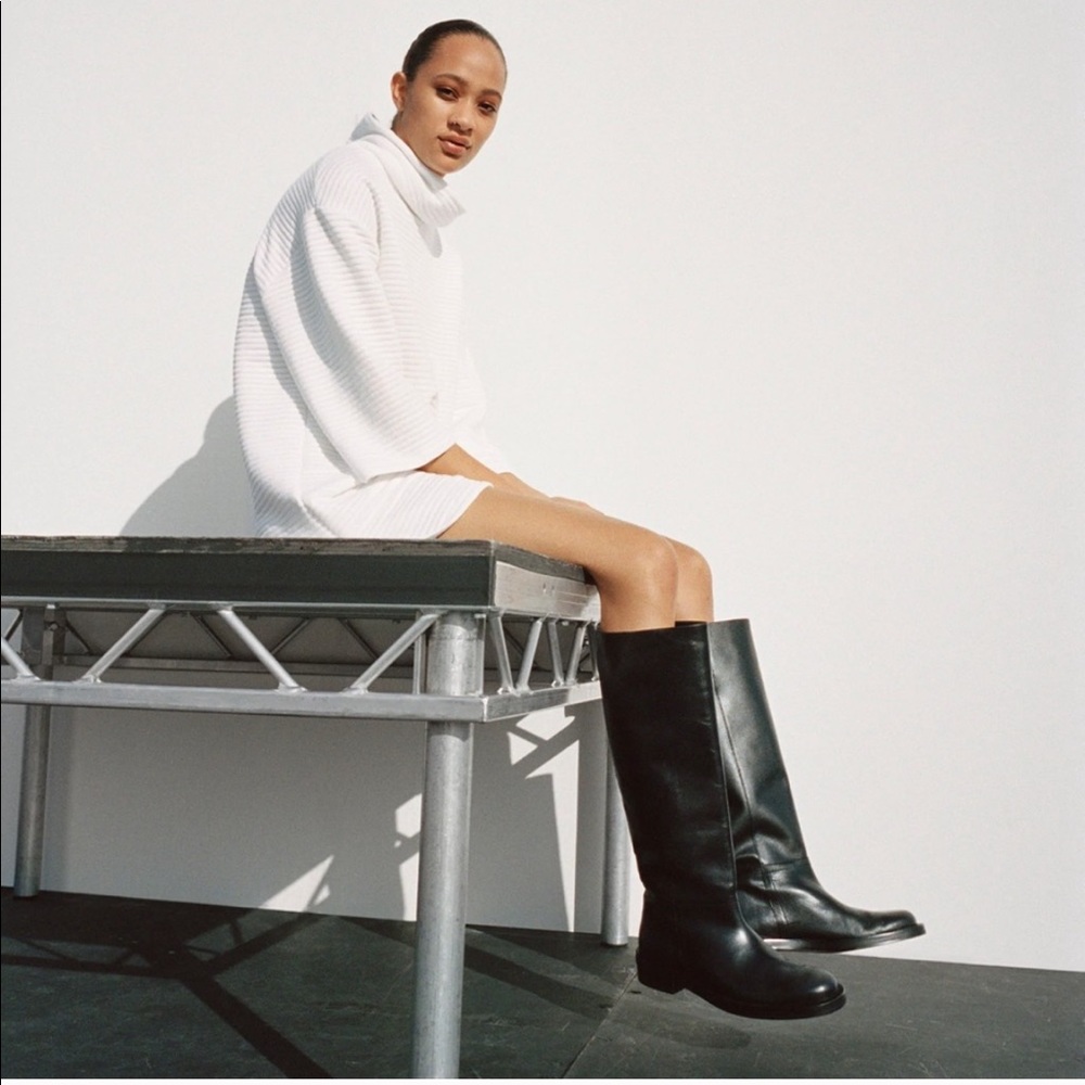 Zara white ribbed turtleneck tunic dress
